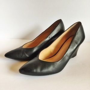 Franco Sarto black leather point toe wedges